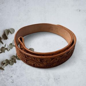 Vintage Western Brown Embossed Floral Belt Leather Betty Name 28”